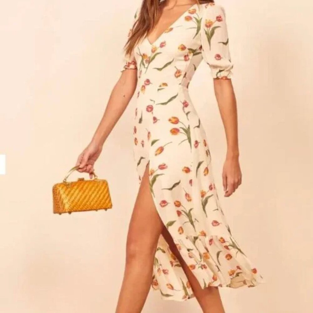 NWT Reformation RARE Nantes dress in Bianca tulip size 0 - Picture 9 of 10
